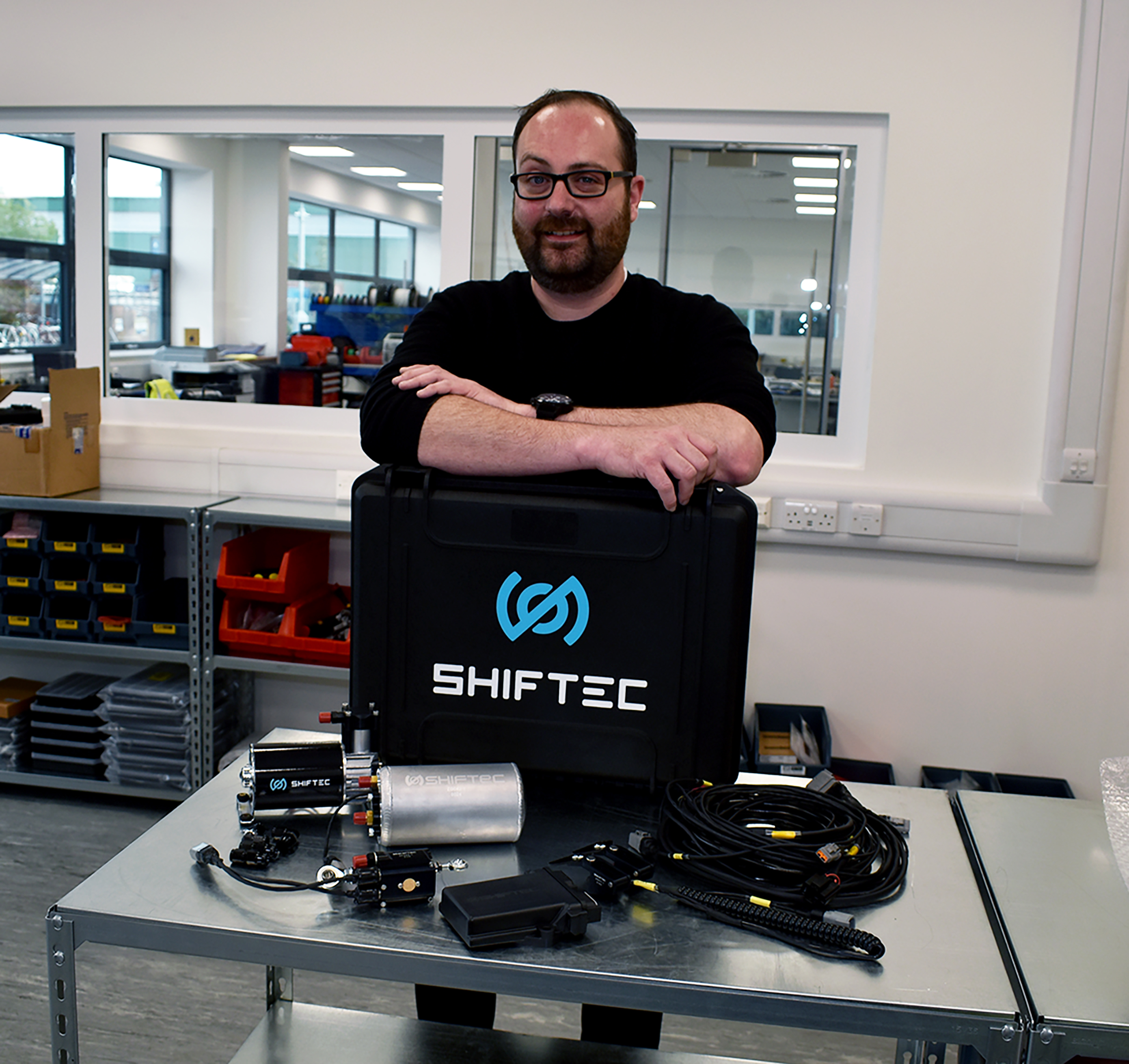 Shiftec's head of motorsport Matt Faulks showcasing the Shift Kit